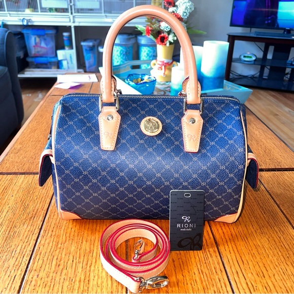 🦄Unicorn! RIONI Small Boston Bag in NAVY BLUE - Picture 3 of 15